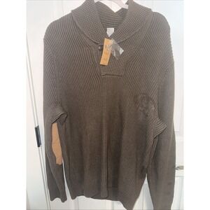 Duluth Trading Co Sweater Mens M Olive Green Brigadier Shawl Collar Padded Elbow